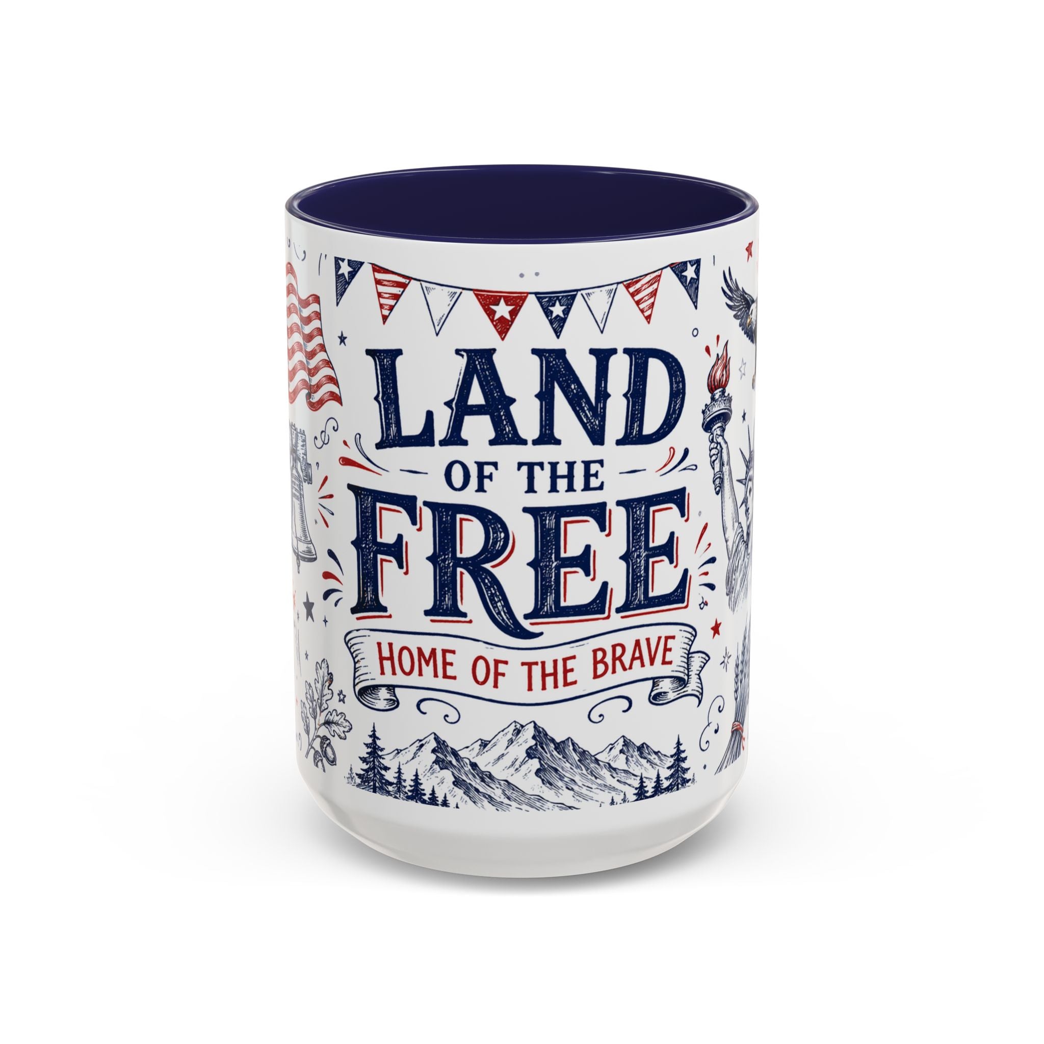 Land of the Free Coffee Mug | Home of the Brave 4th of July Gift | Accent Color Ceramic 11oz 15oz