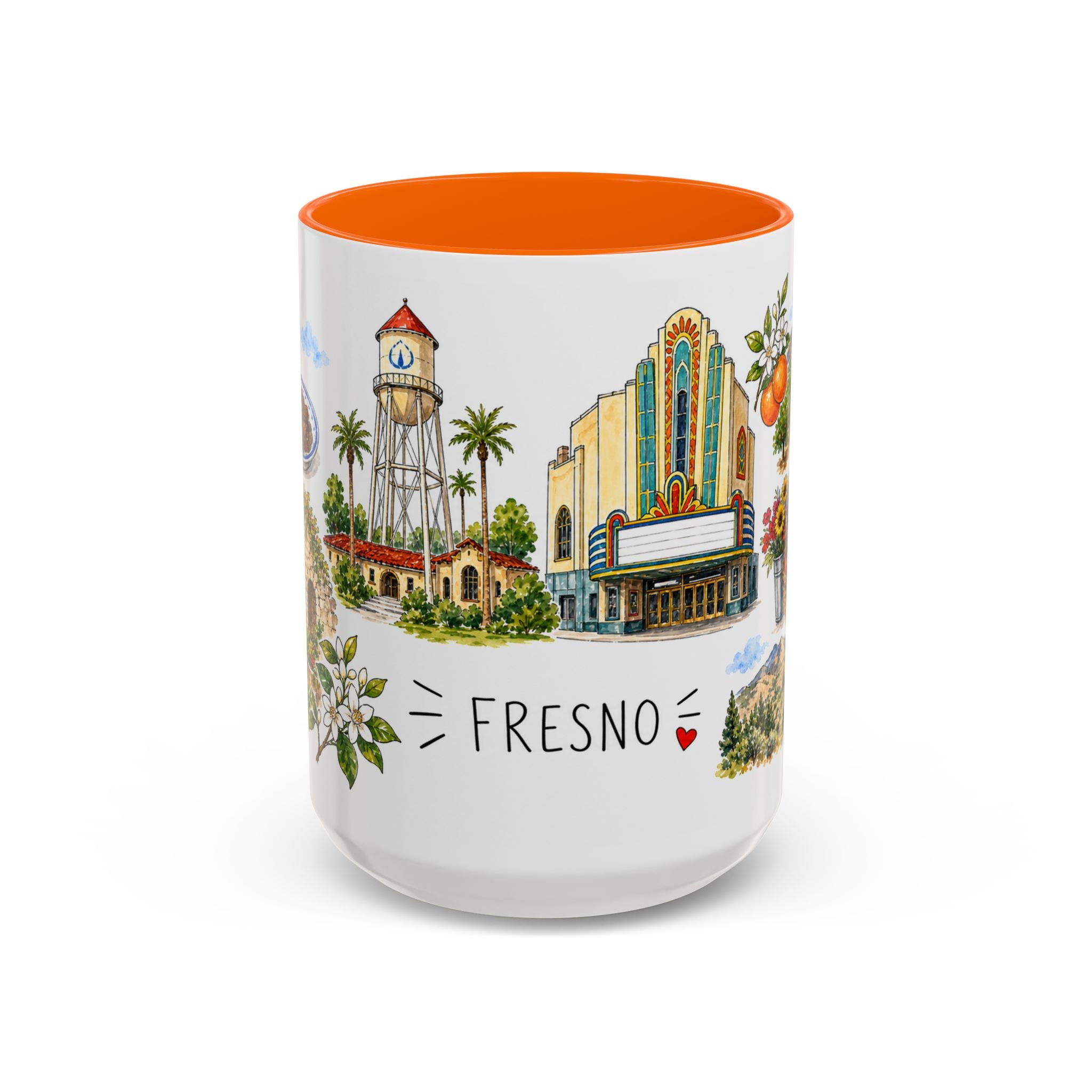 Fresno Illustrated Travel Mug | City Souvenir Accent Coffee Mug | 11oz 15oz Ceramic Cup
