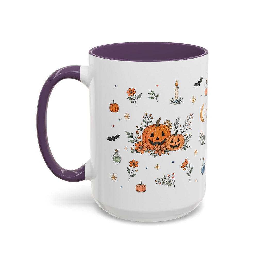Black Cat Halloween Mug | Pumpkin Moon Watercolor Gift | Spooky Accent Cup 11oz 15oz