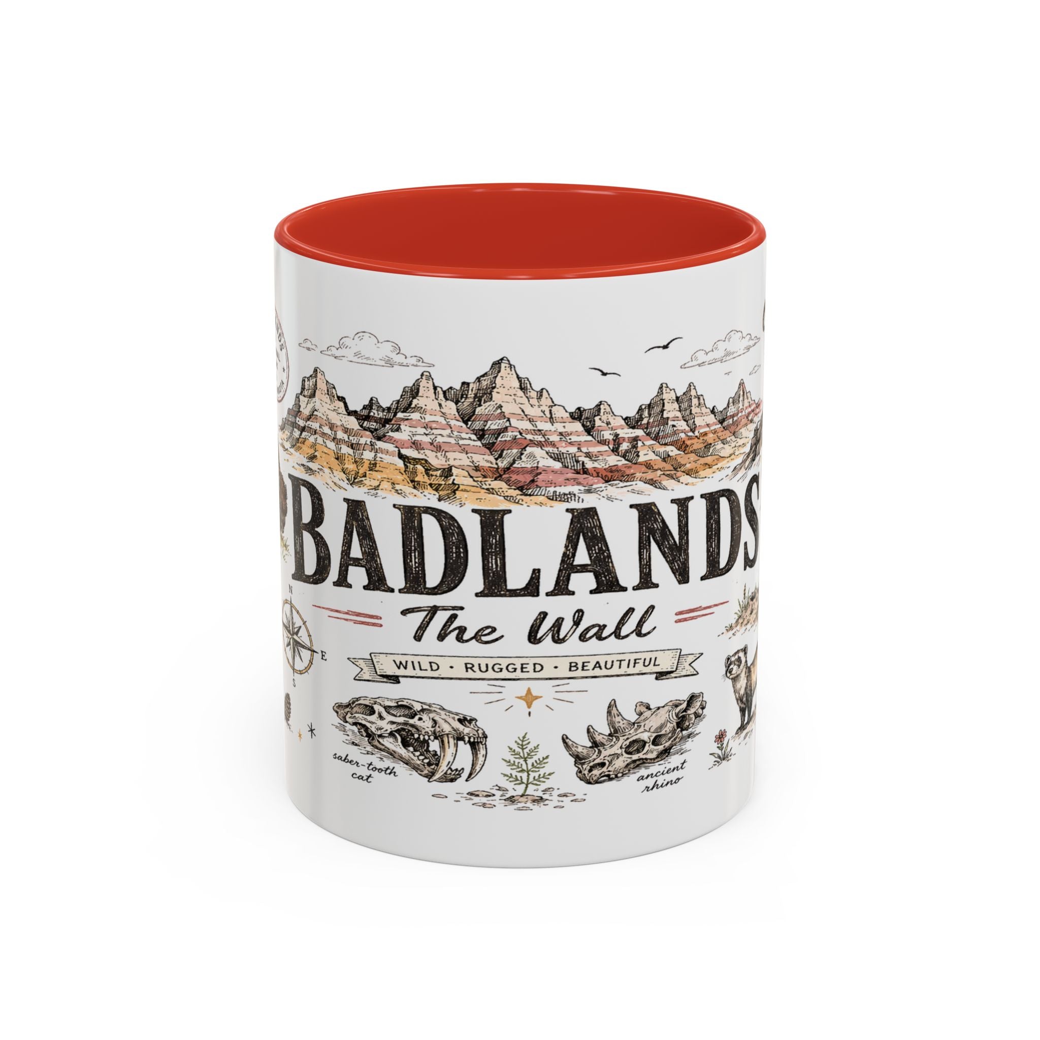 Badlands National Park Coffee Mug | South Dakota Prairie Fossil Hiking Gift | Accent Color Ceramic 11oz 15oz