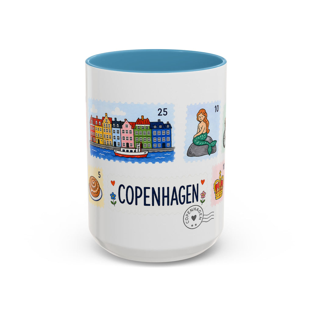 Copenhagen Coffee Mug | Postage Stamp Collage Mug | Travel Souvenir Accent Cup 11oz 15oz