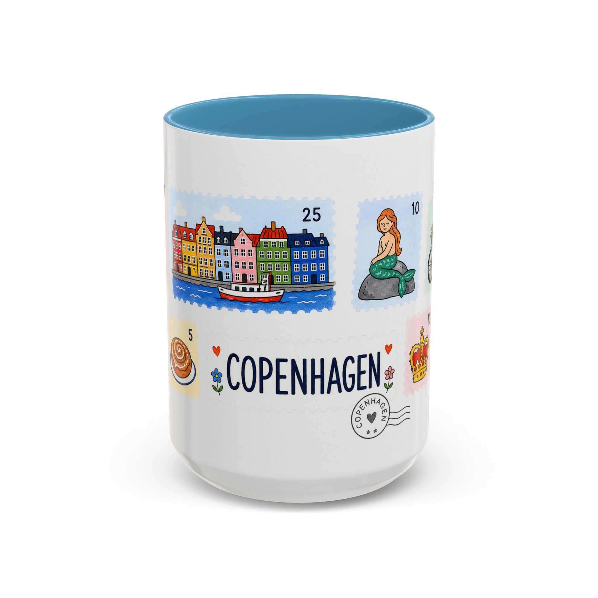 Copenhagen Coffee Mug | Postage Stamp Collage Mug | Travel Souvenir Accent Cup 11oz 15oz