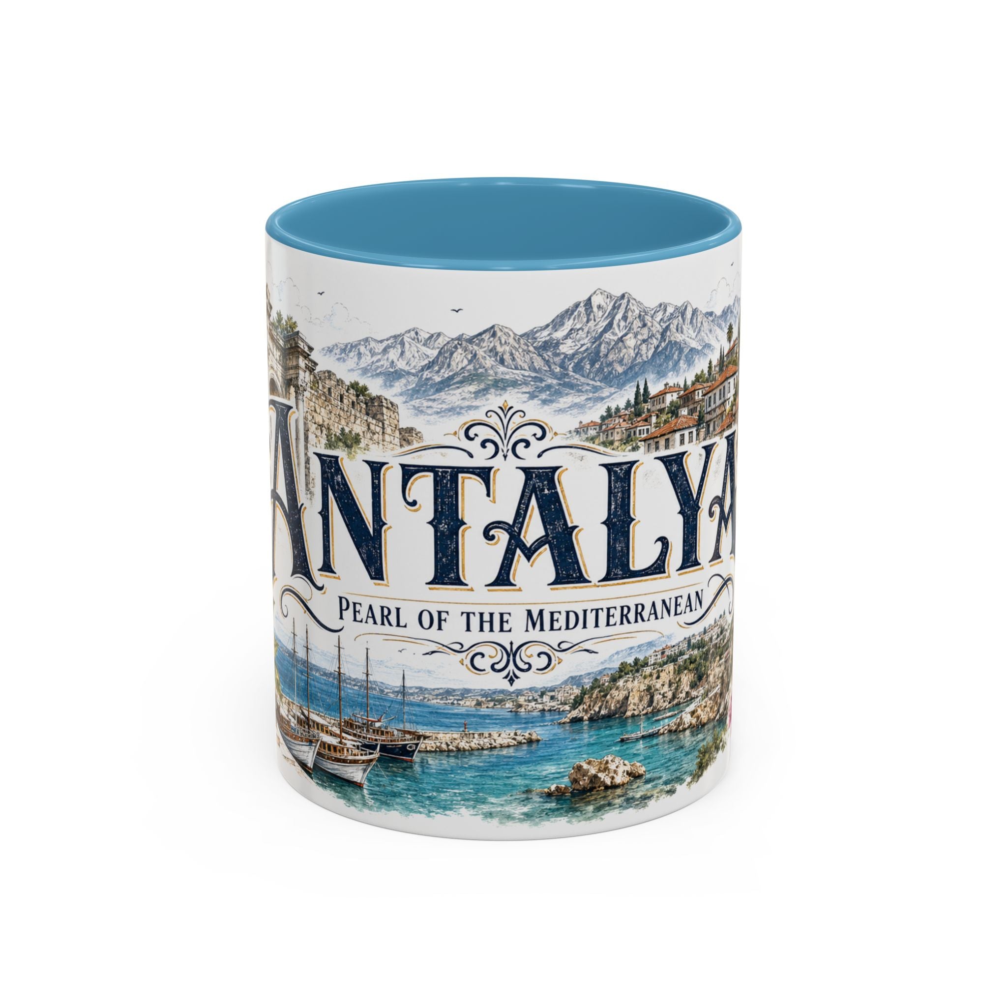 Antalya Coffee Mug | Turkey Travel Souvenir | Vintage Illustrated City Gift | 11 oz 15 oz Accent Mug