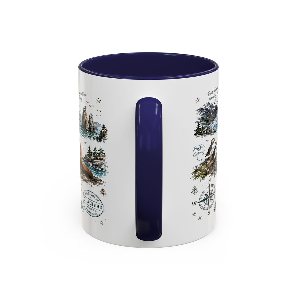 Kenai Fjords National Park Coffee Mug | Alaska Coastal Wildlife Hiking Gift | Accent Color Ceramic 11oz 15oz