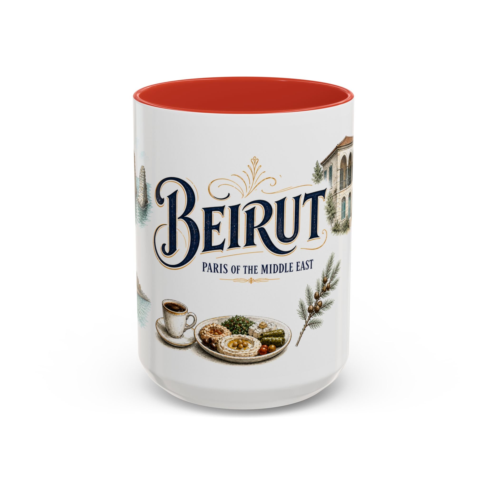 Beirut Coffee Mug | Lebanon Travel Souvenir | Vintage Illustrated City Gift | 11 oz 15 oz Accent Mug