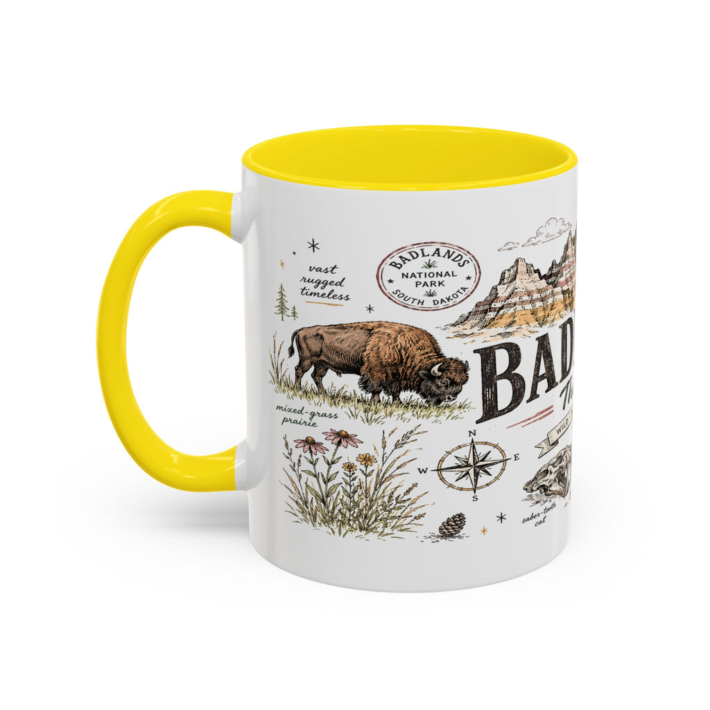 Badlands National Park Coffee Mug | South Dakota Prairie Fossil Hiking Gift | Accent Color Ceramic 11oz 15oz