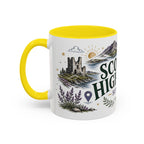Scottish Highlands Coffee Mug | Travel Destination Souvenir Gift | Accent Color Ceramic 11oz 15oz