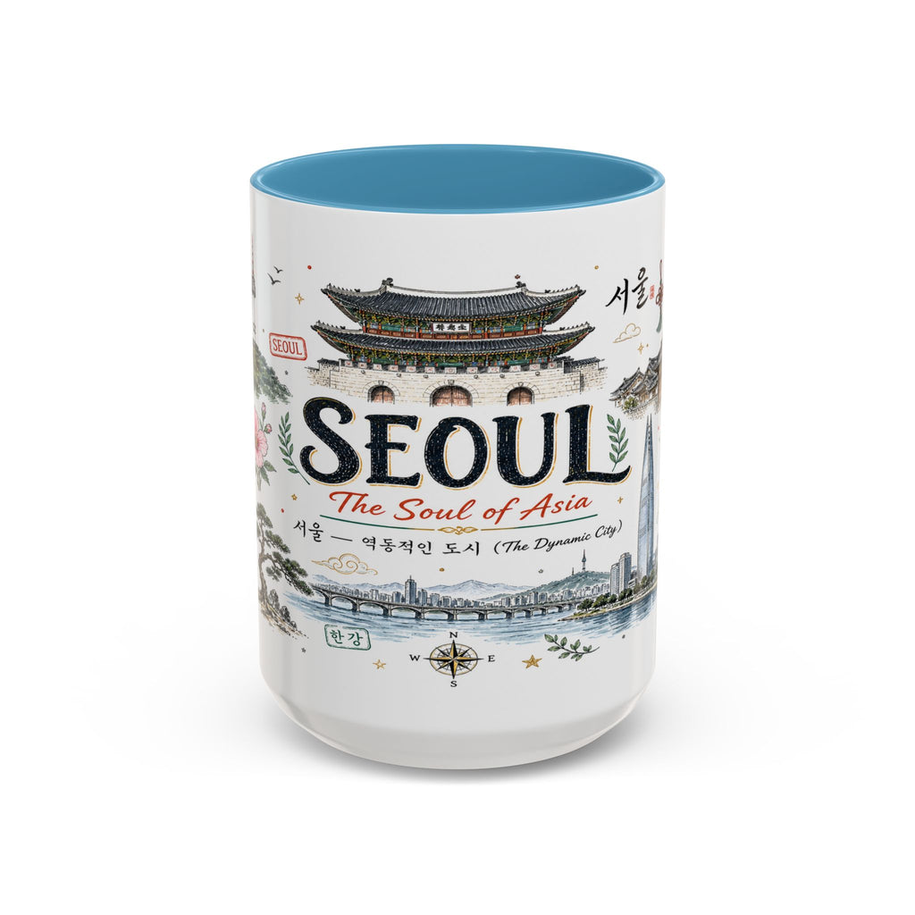 Seoul Coffee Mug | Korea Souvenir Travel Gift | Accent Color Ceramic 11oz 15oz
