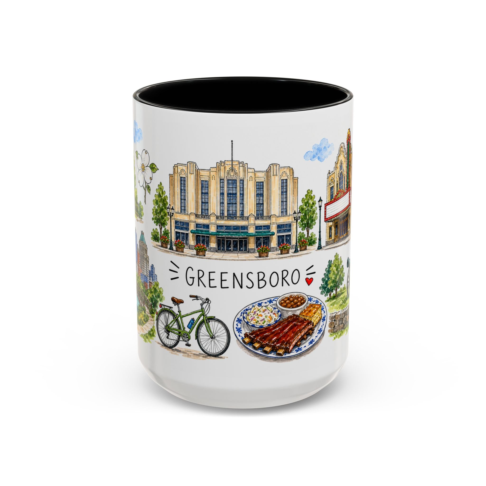 Greensboro Illustrated Travel Mug | City Souvenir Accent Coffee Mug | 11oz 15oz Ceramic Cup