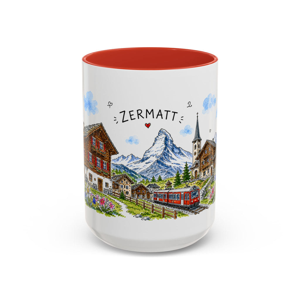 Zermatt Illustrated Travel Mug | Switzerland Souvenir Accent Coffee Mug | 11oz 15oz Ceramic Cup