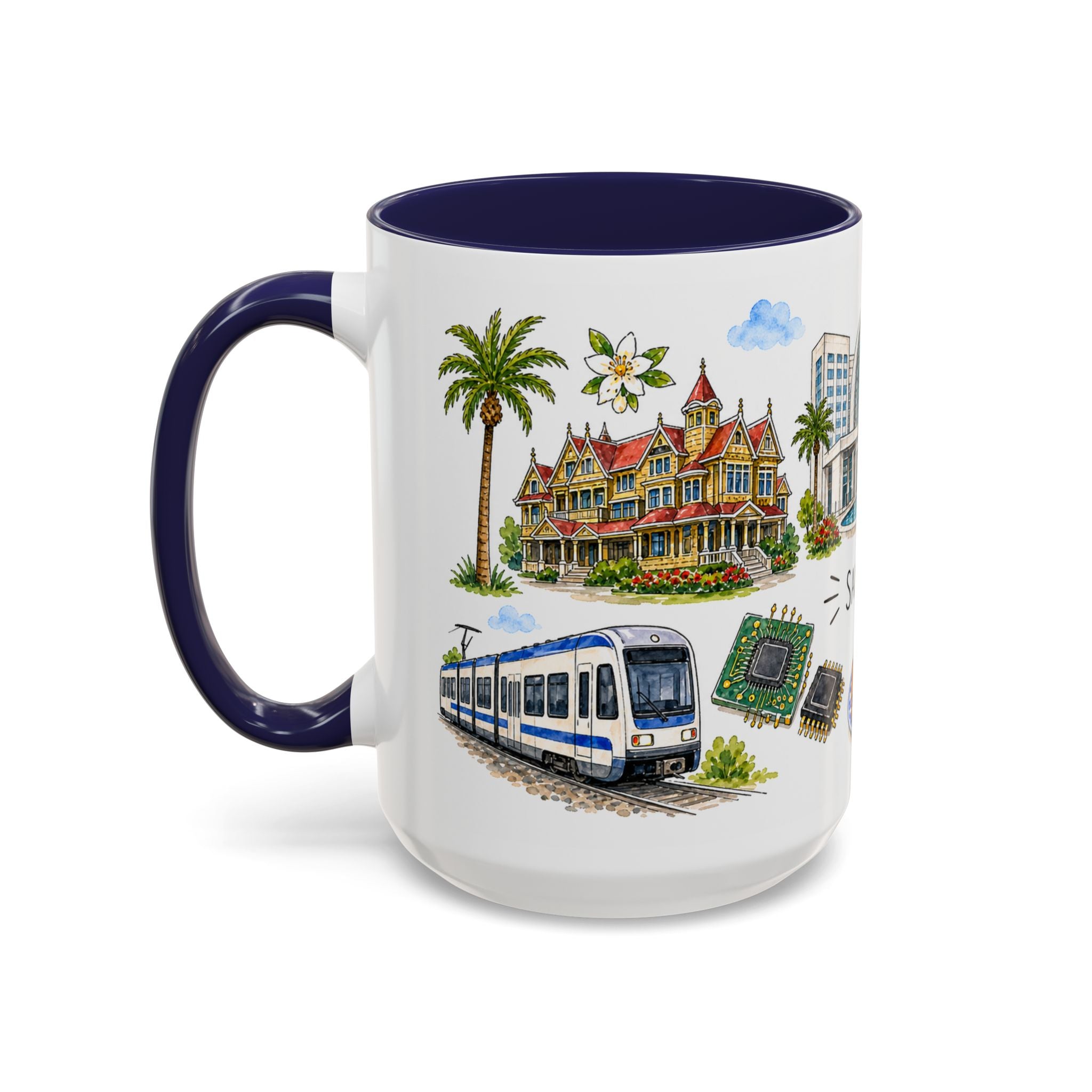 San Jose Illustrated Travel Mug | City Souvenir Accent Coffee Mug | 11oz 15oz Ceramic Cup