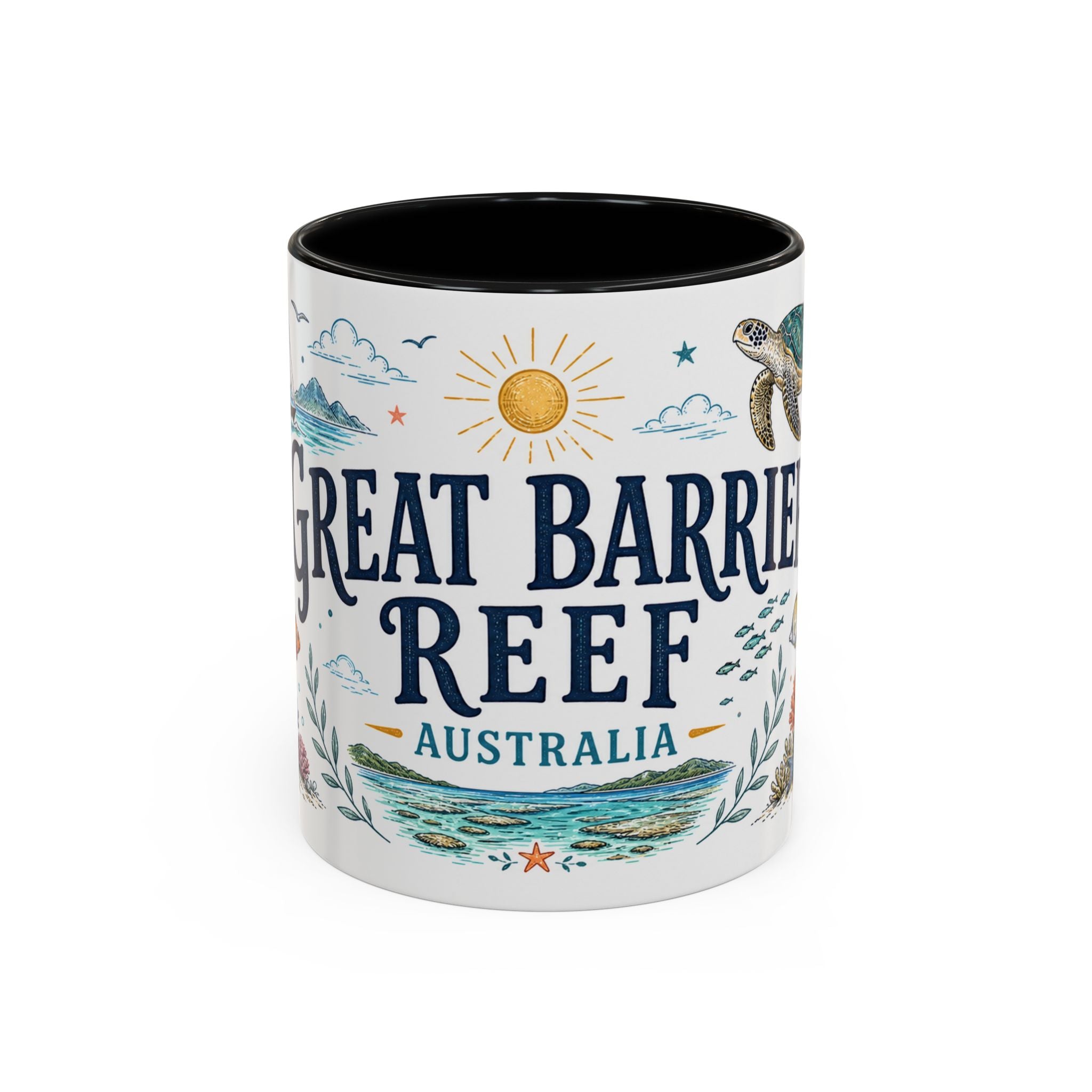 Great Barrier Reef Coffee Mug | Travel Destination Souvenir Gift | Accent Color Ceramic 11oz 15oz