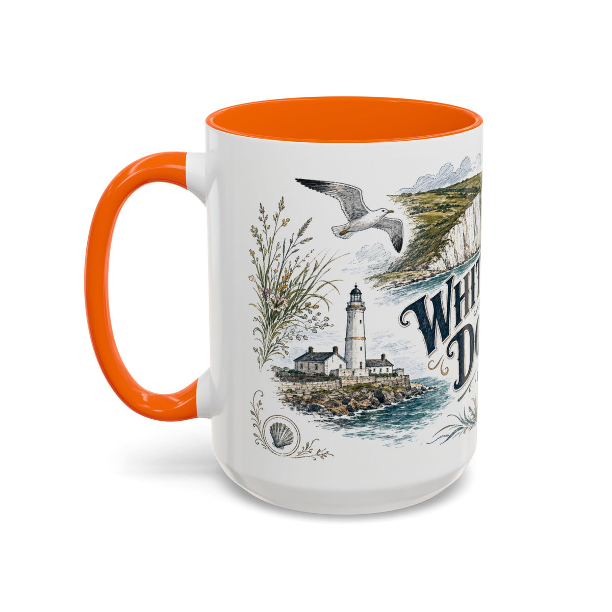 White Cliffs of Dover Mug, England Travel Souvenir, Bucket List Gift, Accent Ceramic Coffee Mug 11oz 15oz