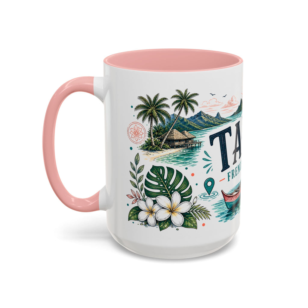 Tahiti Coffee Mug | Travel Destination Souvenir Gift | Accent Color Ceramic 11oz 15oz
