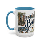 Baltimore Coffee Mug | United States Travel Souvenir | Vintage Illustrated City Gift | 11 oz 15 oz Accent Mug