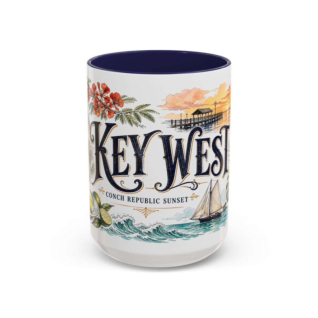 Key West Coffee Mug | United States Travel Souvenir | Vintage Illustrated City Gift | 11 oz 15 oz Accent Mug