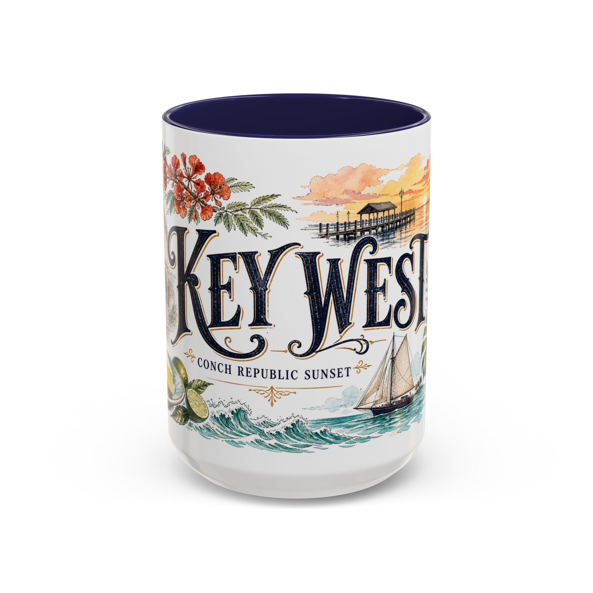 Key West Coffee Mug | United States Travel Souvenir | Vintage Illustrated City Gift | 11 oz 15 oz Accent Mug