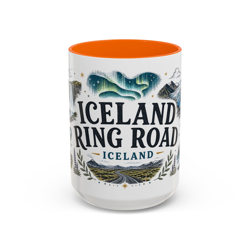 Iceland Ring Road Coffee Mug | Travel Destination Souvenir Gift | Accent Color Ceramic 11oz 15oz