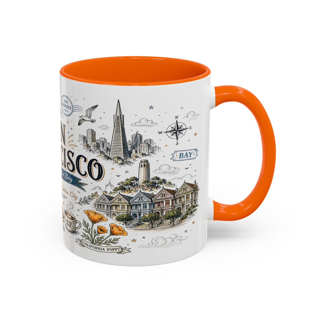 San Francisco Coffee Mug | California Souvenir Travel Gift | Accent Color Ceramic 11oz 15oz