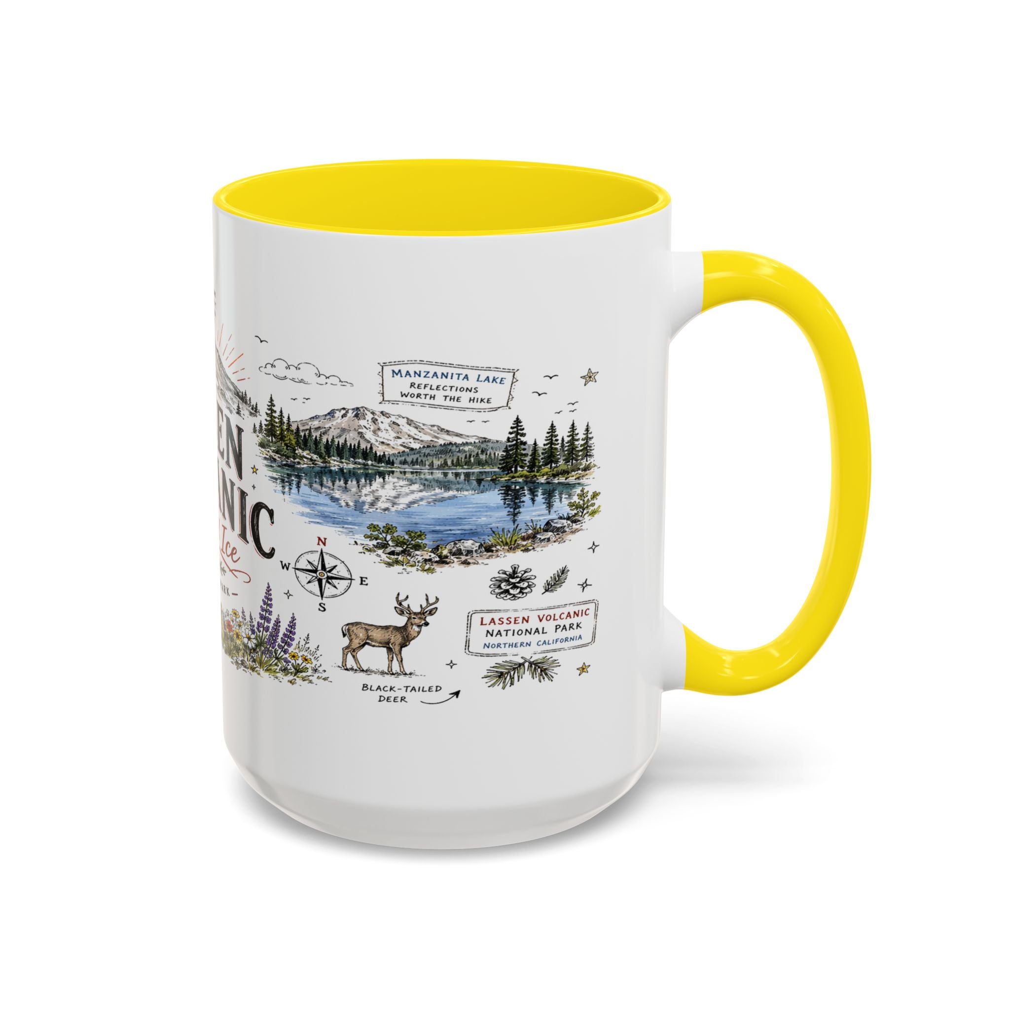 Lassen Volcanic National Park Coffee Mug | California Volcano Geothermal Hiking Gift | Accent Color Ceramic 11oz 15oz