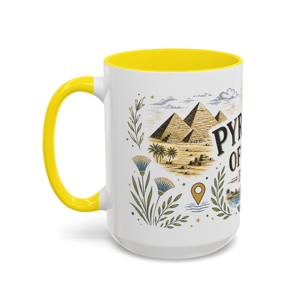 Pyramids of Giza Coffee Mug | Travel Destination Souvenir Gift | Accent Color Ceramic 11oz 15oz