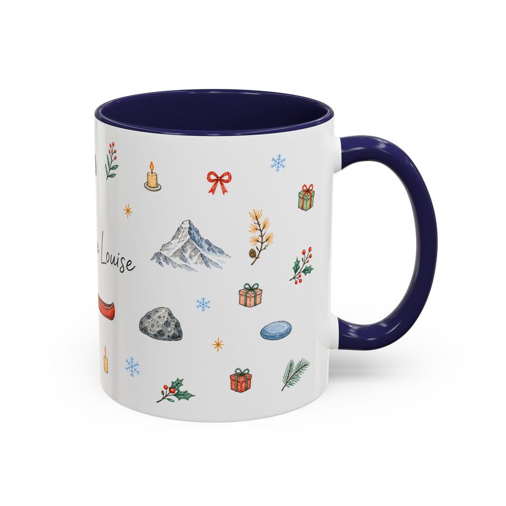Banff Lake Louise Christmas Mug | Watercolor Travel Souvenir | Holiday Gift | Accent Ceramic Coffee Cup 11oz 15oz