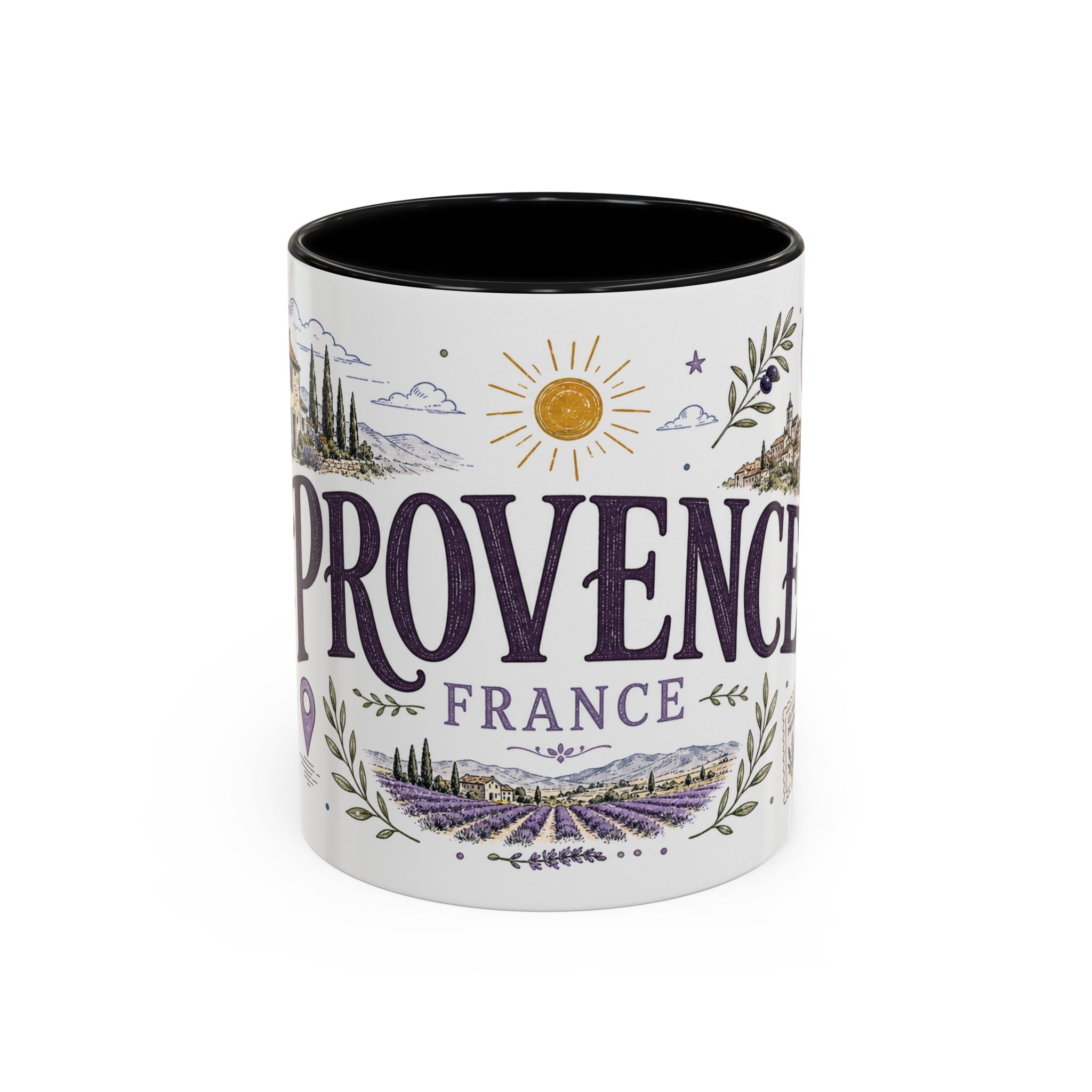 Provence Coffee Mug | Travel Destination Souvenir Gift | Accent Color Ceramic 11oz 15oz