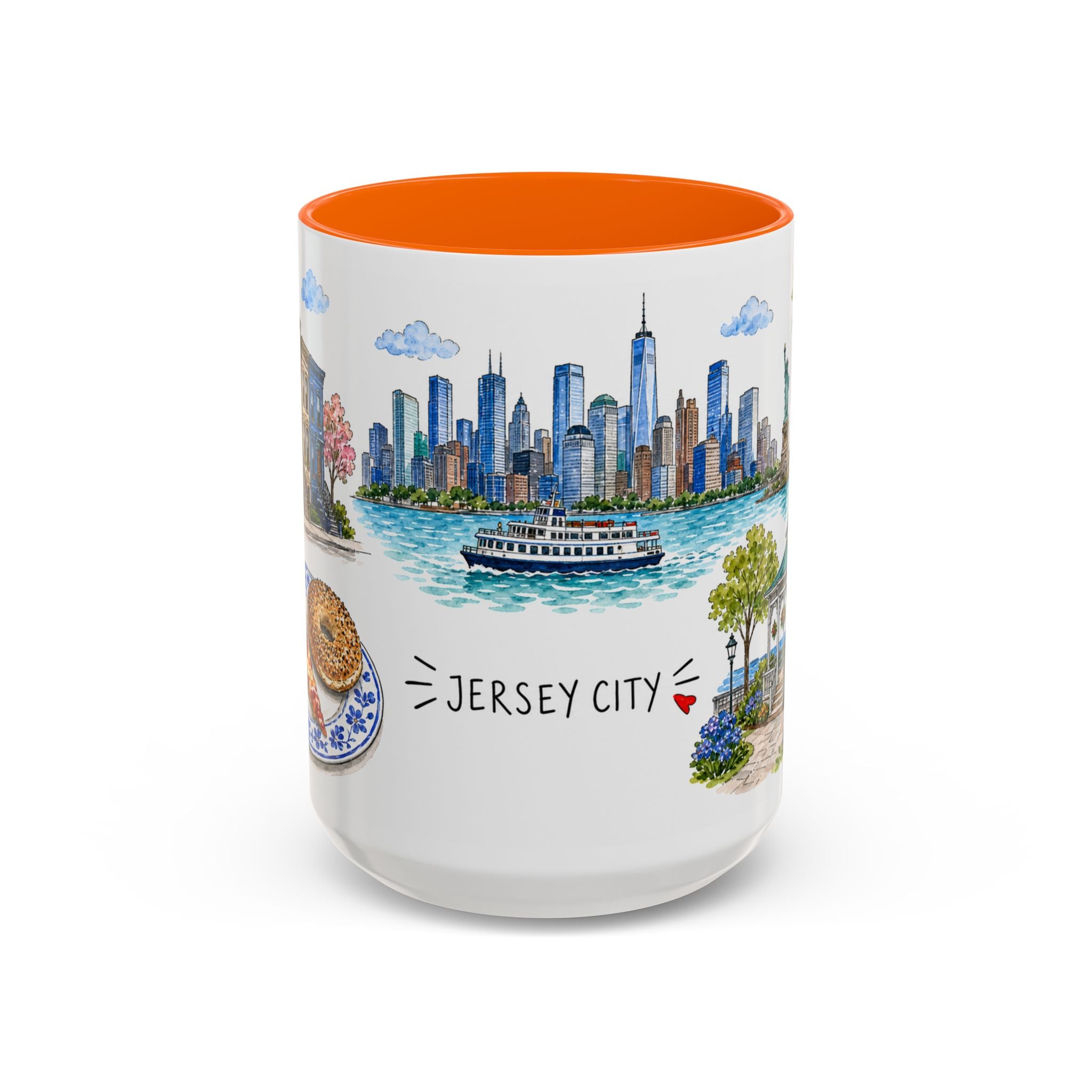 Jersey City Illustrated Travel Mug | City Souvenir Accent Coffee Mug | 11oz 15oz Ceramic Cup