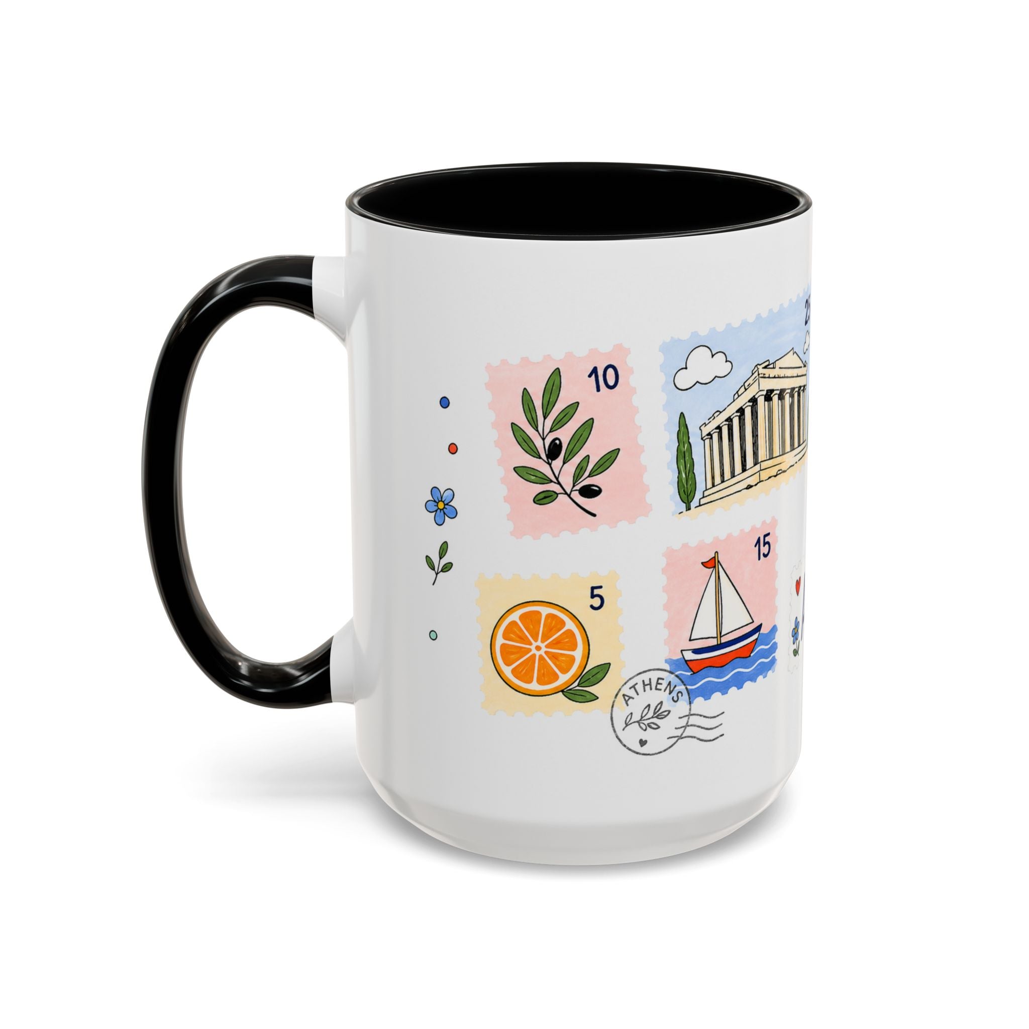 Athens Coffee Mug | Postage Stamp Collage Mug | Travel Souvenir Accent Cup 11oz 15oz