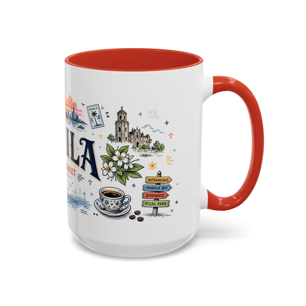 Manila Coffee Mug | Philippines Souvenir Travel Gift | Accent Color Ceramic 11oz 15oz