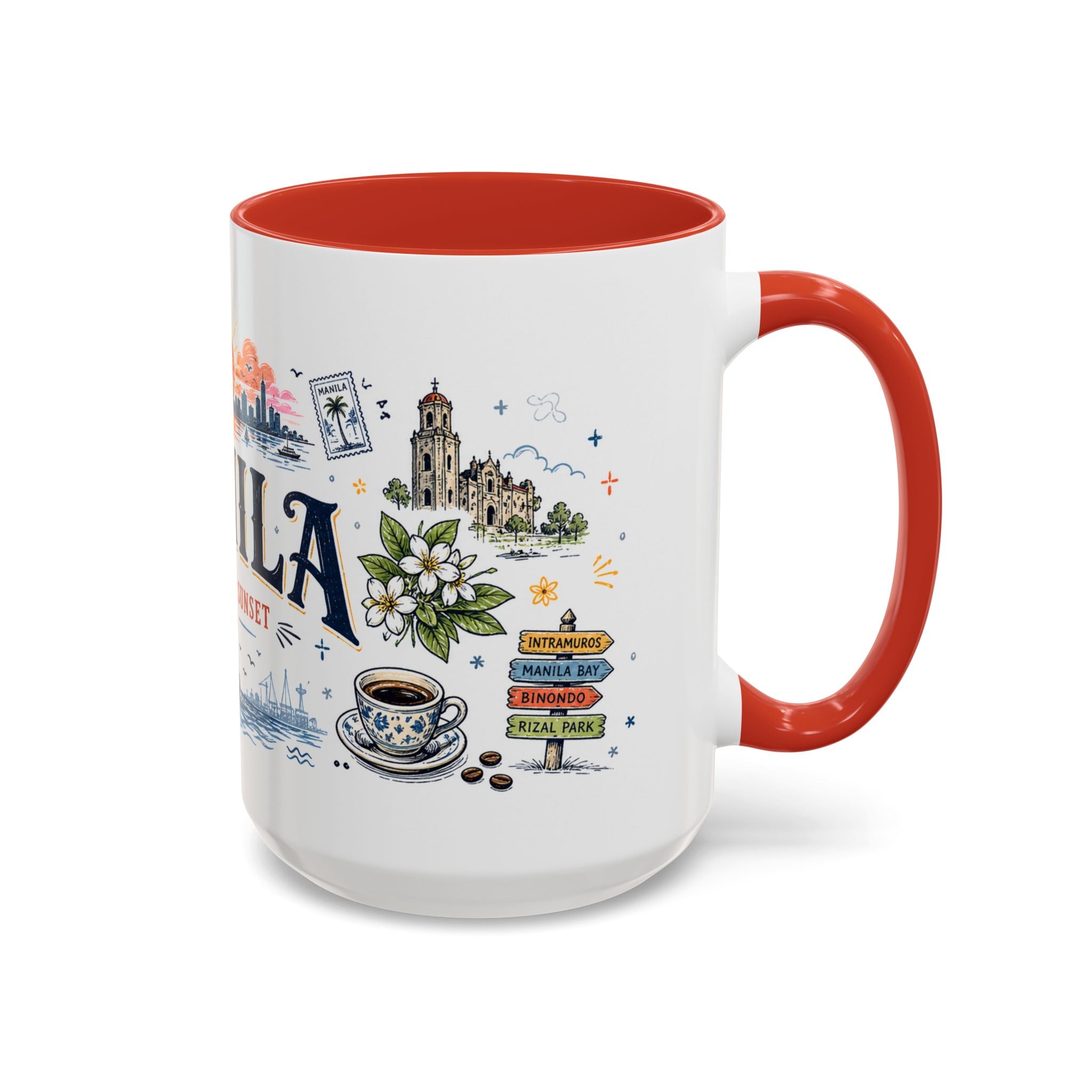 Manila Coffee Mug | Philippines Souvenir Travel Gift | Accent Color Ceramic 11oz 15oz