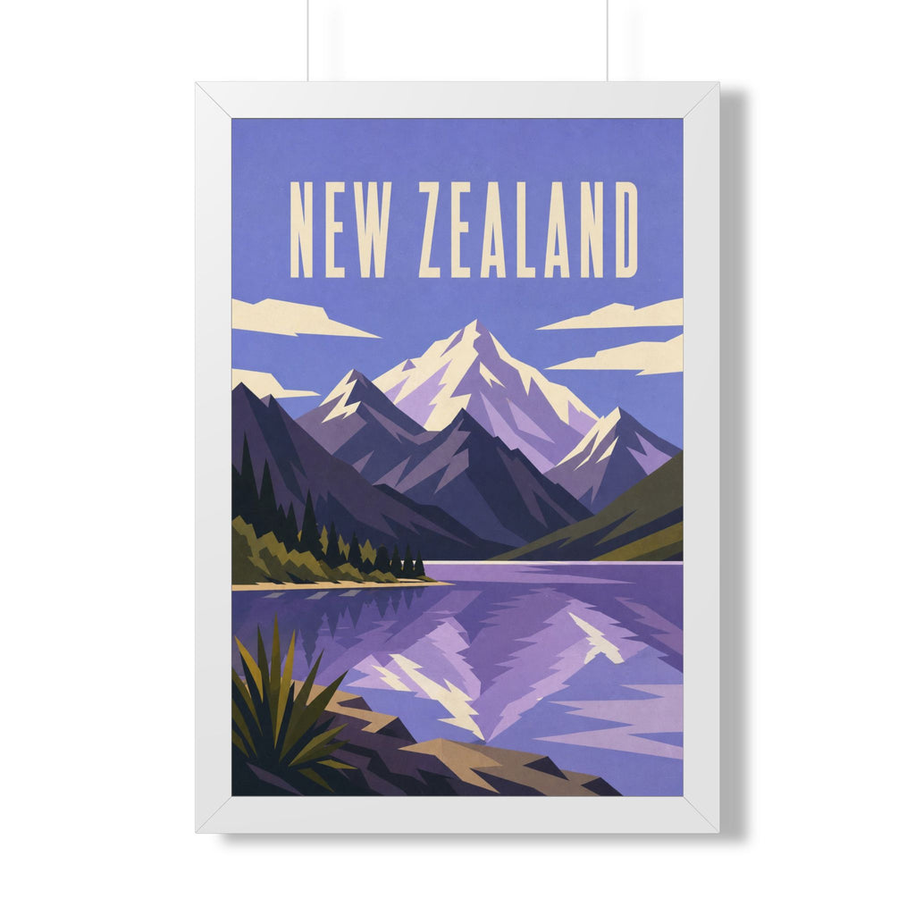 New Zealand Alps New Zealand Framed Poster | Vintage Travel Wall Art | Black Walnut White Frame | 16x24 20x30