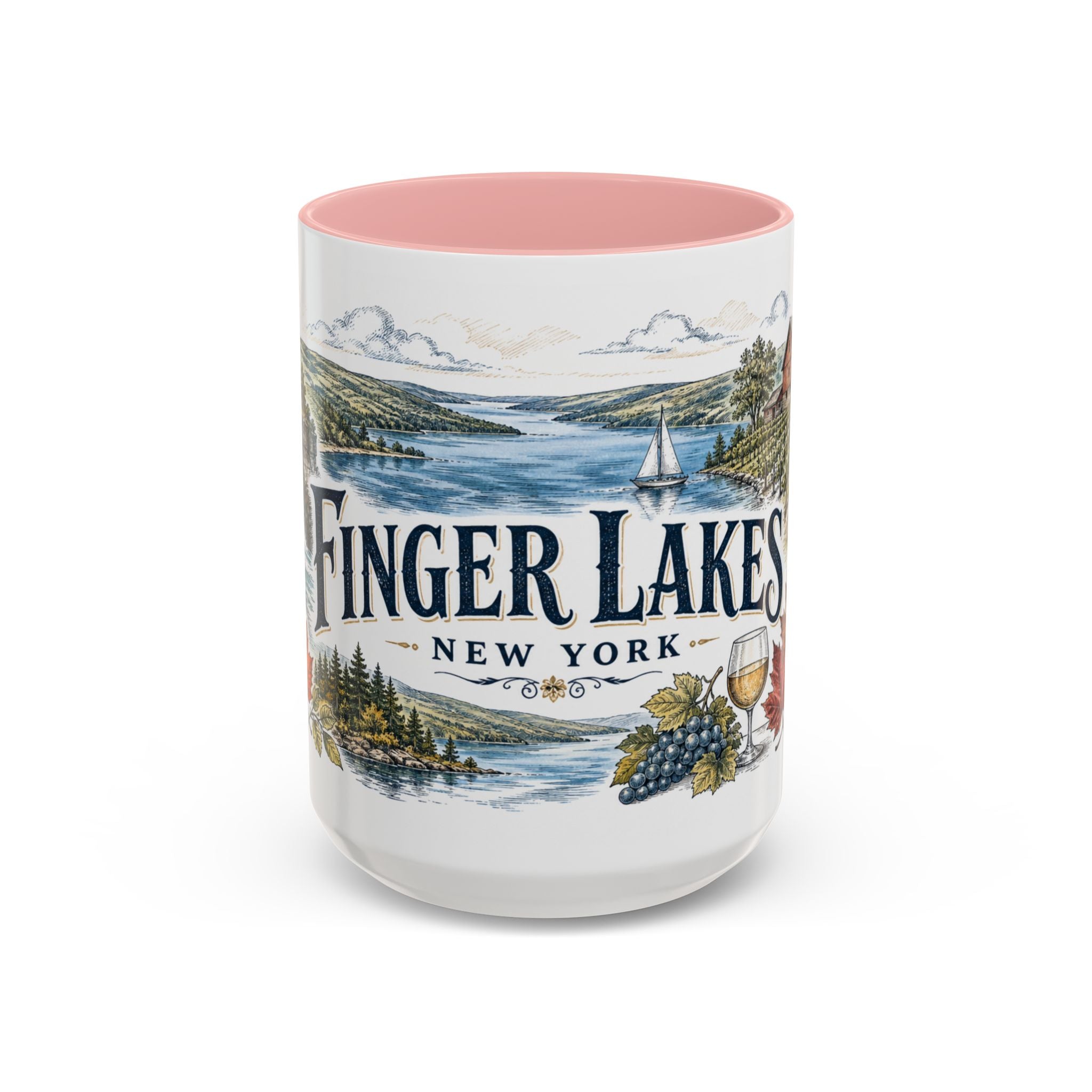 Finger Lakes Mug, New York Travel Souvenir, Bucket List Gift, Accent Ceramic Coffee Mug 11oz 15oz