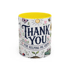 Thank You Teacher Coffee Mug | For Helping Me Grow Appreciation Gift | Accent Color Ceramic 11oz 15oz