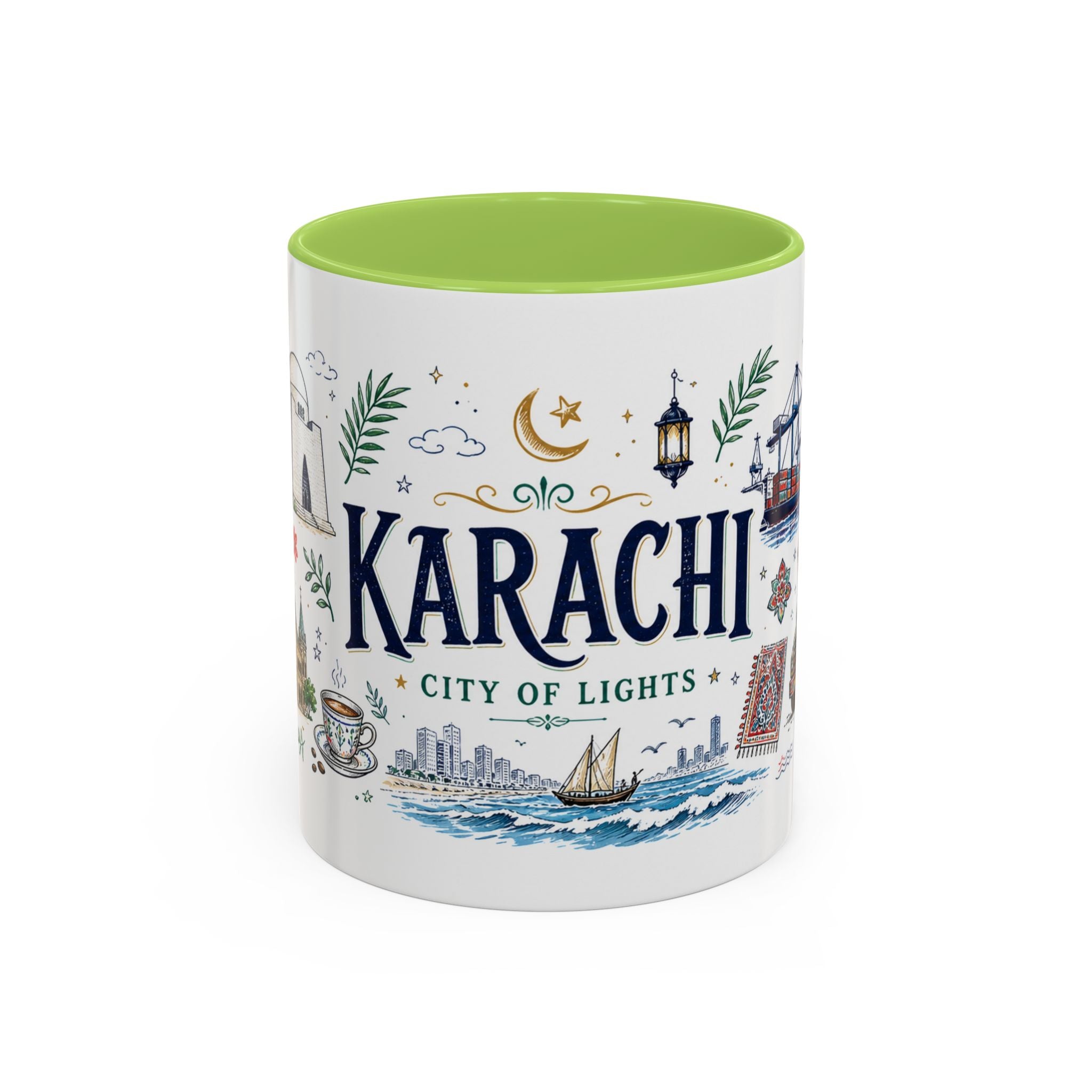 Karachi Coffee Mug | Pakistan Souvenir Travel Gift | Accent Color Ceramic 11oz 15oz