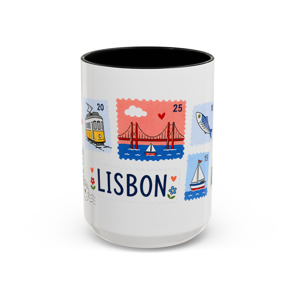 Lisbon Coffee Mug | Postage Stamp Collage Mug | Travel Souvenir Accent Cup 11oz 15oz