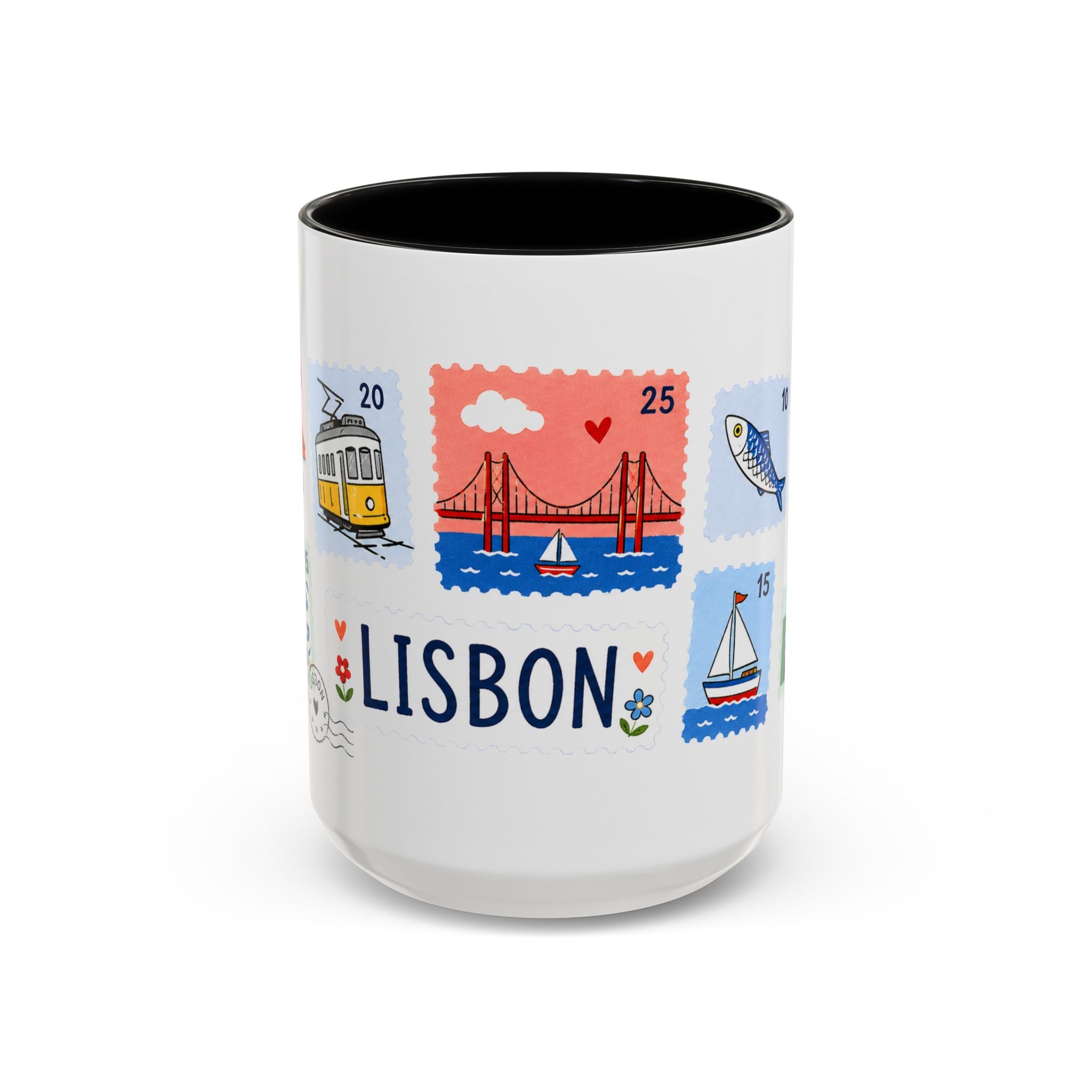 Lisbon Coffee Mug | Postage Stamp Collage Mug | Travel Souvenir Accent Cup 11oz 15oz