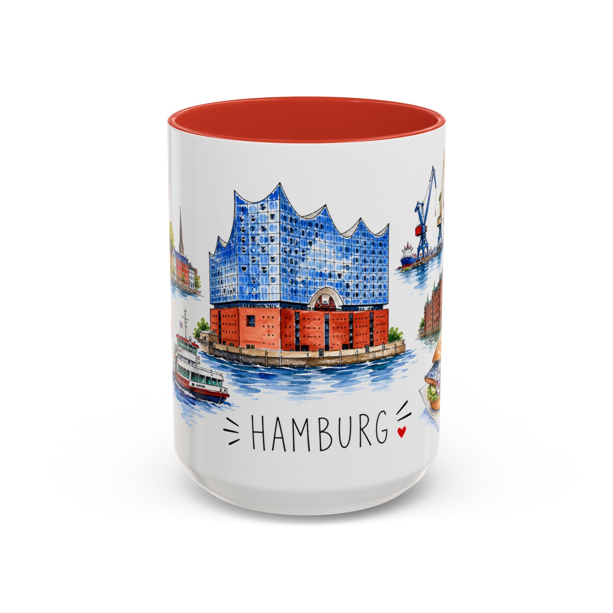 Hamburg Illustrated Travel Mug | City Souvenir Accent Coffee Mug | 11oz 15oz Ceramic Cup