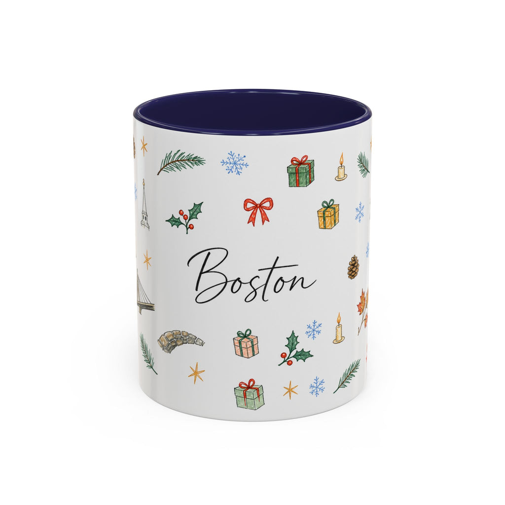 Boston Christmas Mug | Watercolor Travel Souvenir | Holiday Gift | Accent Ceramic Coffee Cup 11oz 15oz