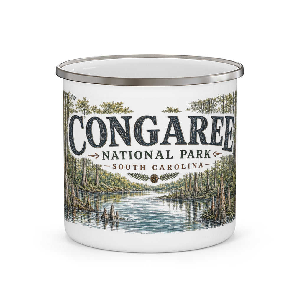 Congaree National Park Vintage Enamel Camping Mug | 12oz National Park Hiking Gift