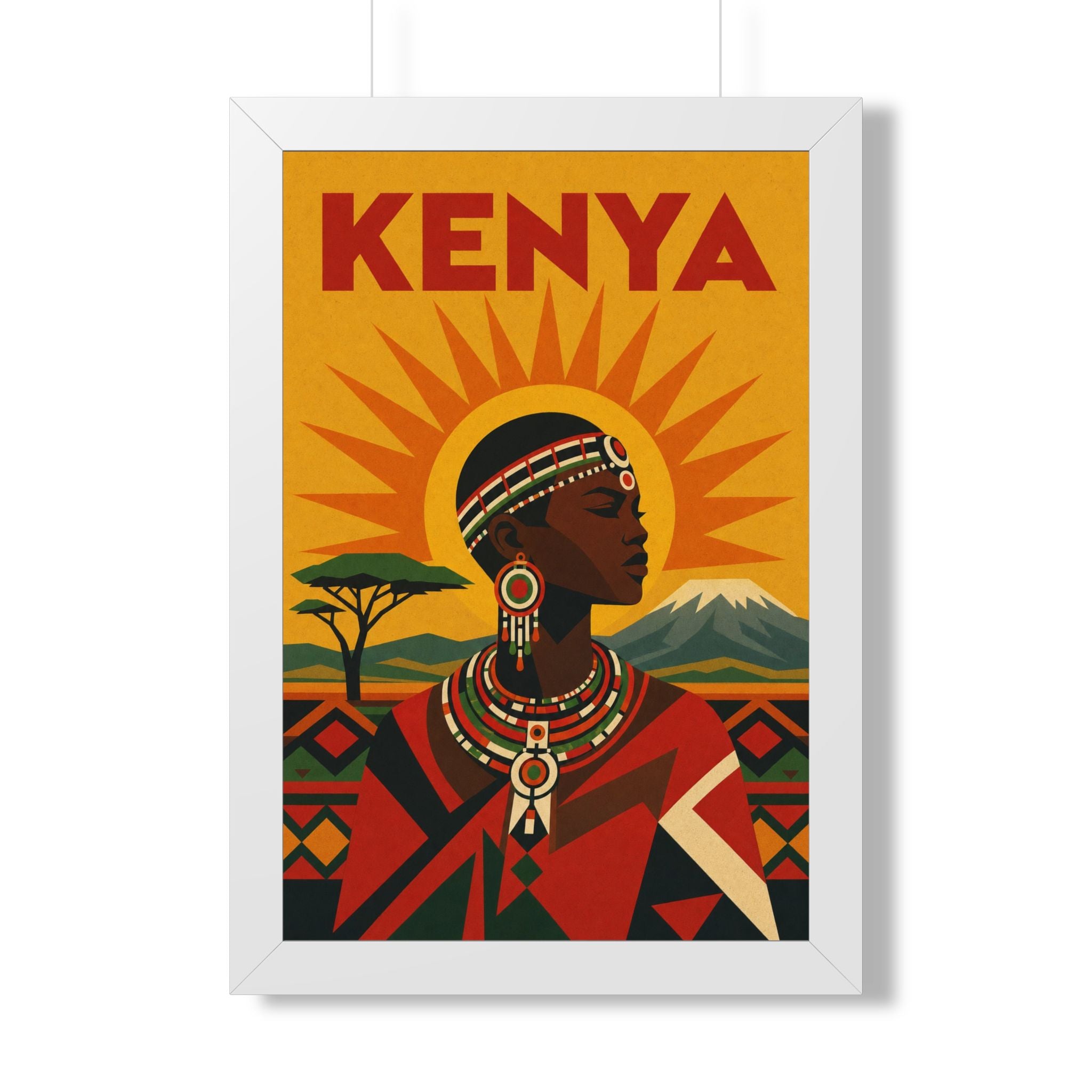 Kenya Culture Kenya Framed Poster | Vintage Travel Wall Art | Black Walnut White Frame | 16x24 20x30