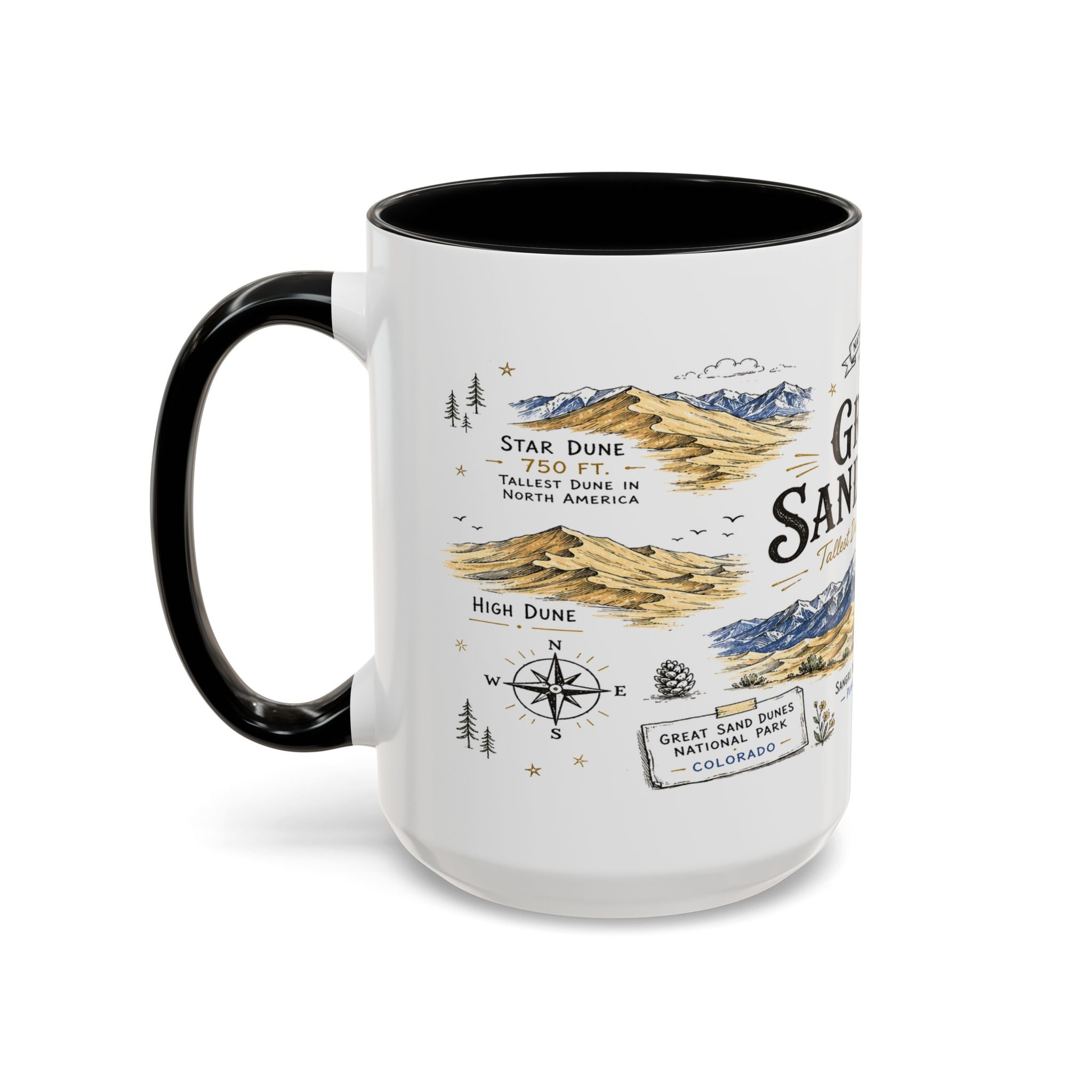 Great Sand Dunes National Park Coffee Mug | Colorado Desert Mountain Dunes Gift | Accent Color Ceramic 11oz 15oz
