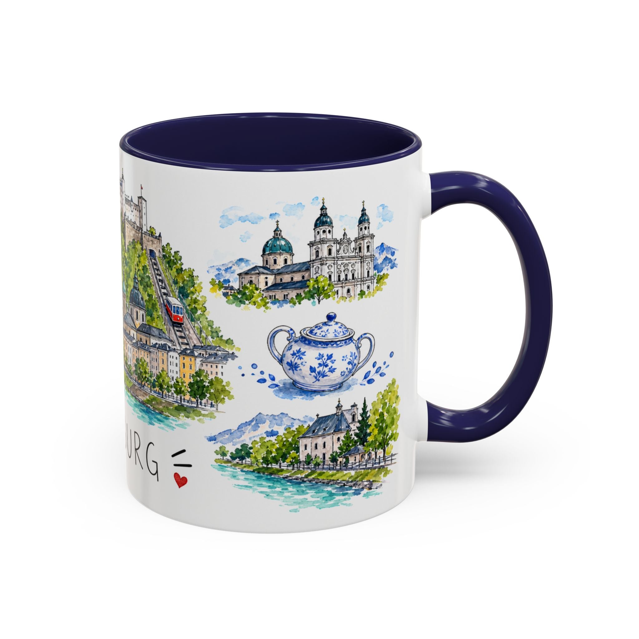 Salzburg Illustrated Travel Mug | City Souvenir Accent Coffee Mug | 11oz 15oz Ceramic Cup