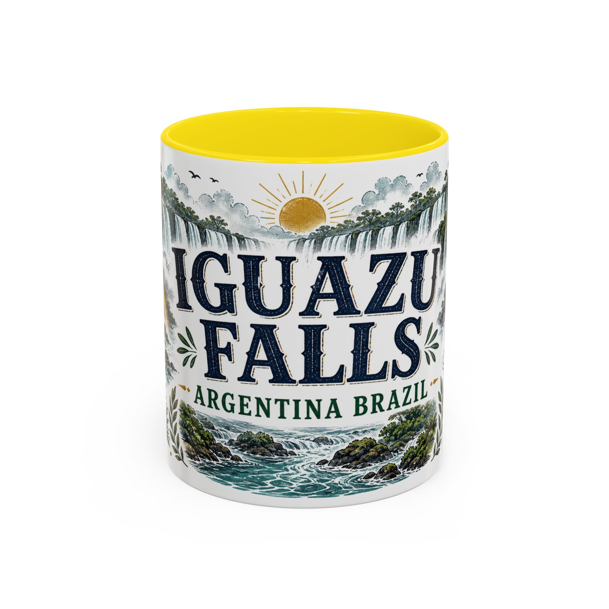 Iguazu Falls Coffee Mug | Travel Destination Souvenir Gift | Accent Color Ceramic 11oz 15oz