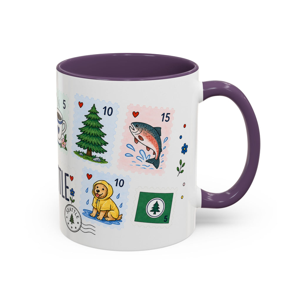 Seattle Coffee Mug | Postage Stamp Collage Mug | Travel Souvenir Accent Cup 11oz 15oz