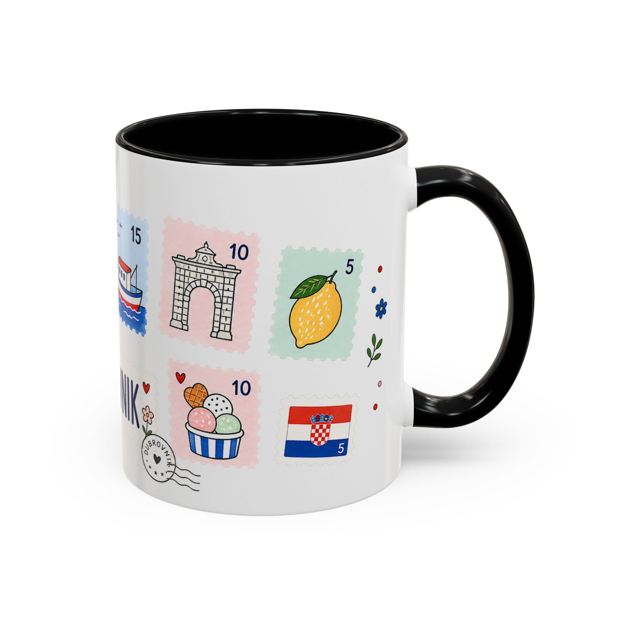 Dubrovnik Coffee Mug | Postage Stamp Collage Mug | Travel Souvenir Accent Cup 11oz 15oz