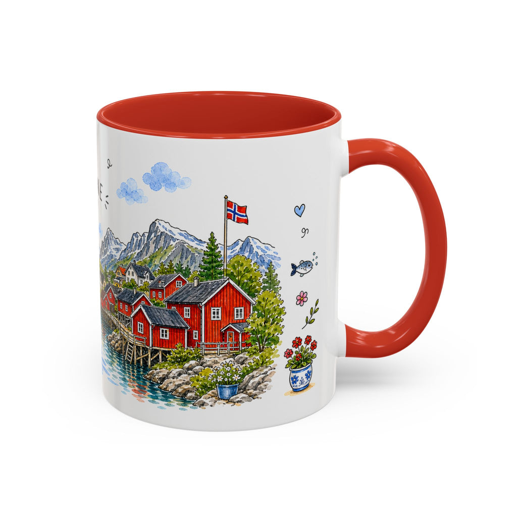 Reine Illustrated Travel Mug | Norway Souvenir Accent Coffee Mug | 11oz 15oz Ceramic Cup
