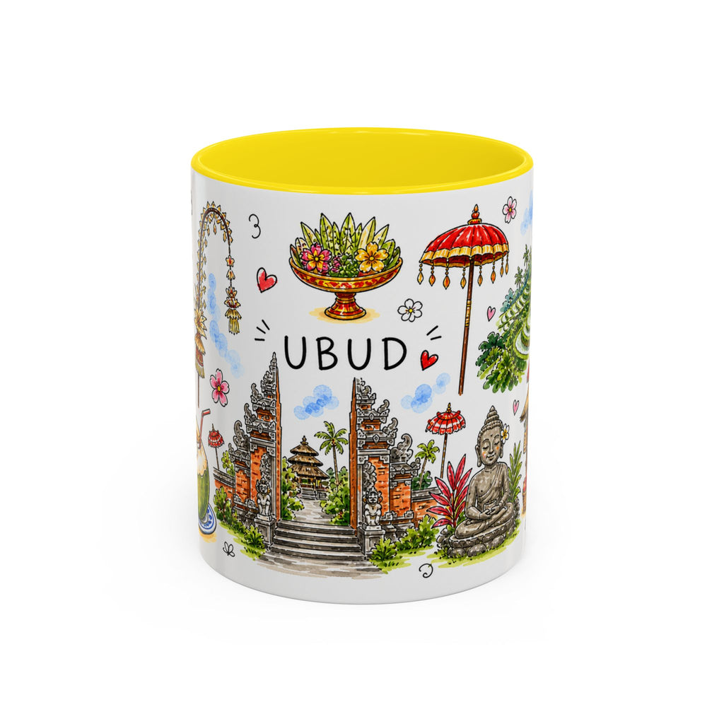 Ubud Illustrated Travel Mug | City Souvenir Accent Coffee Mug | 11oz 15oz Ceramic Cup