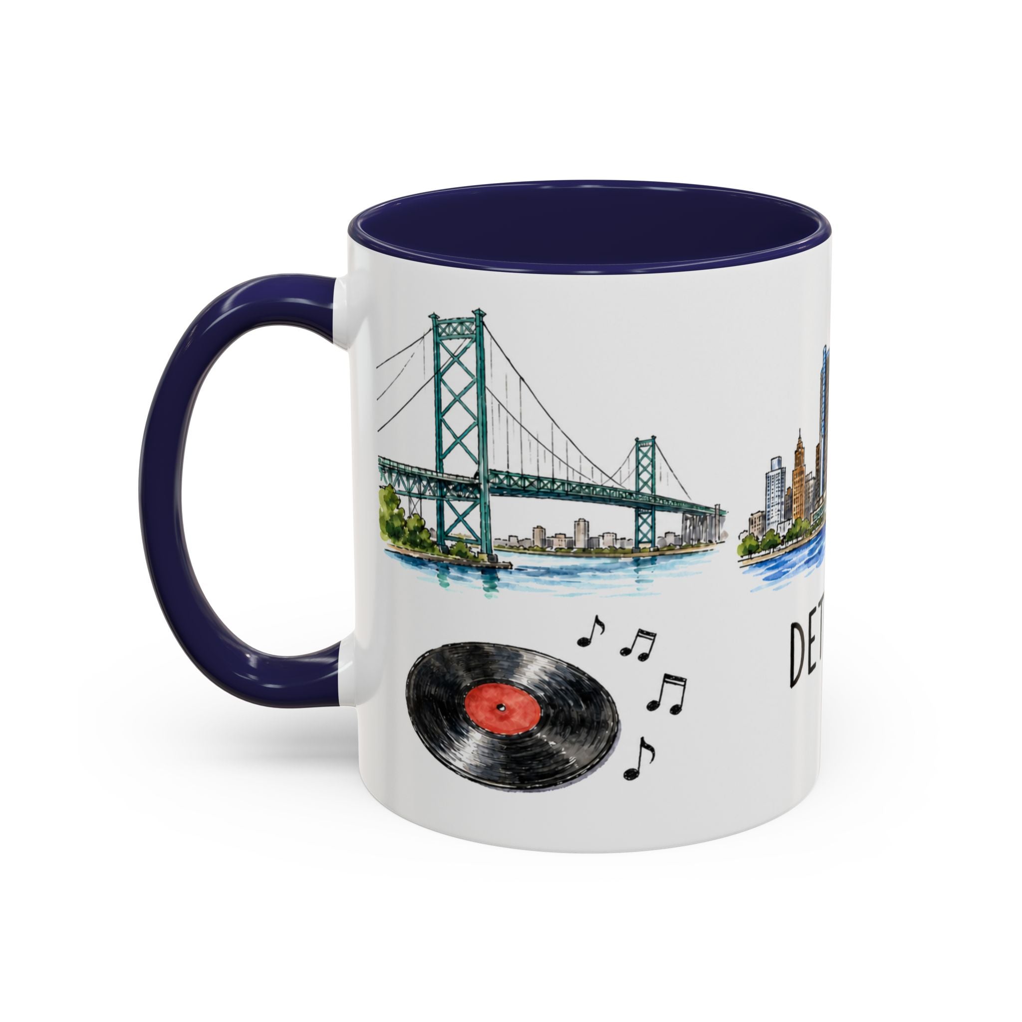 Detroit Illustrated Travel Mug | City Souvenir Accent Coffee Mug | 11oz 15oz Ceramic Cup