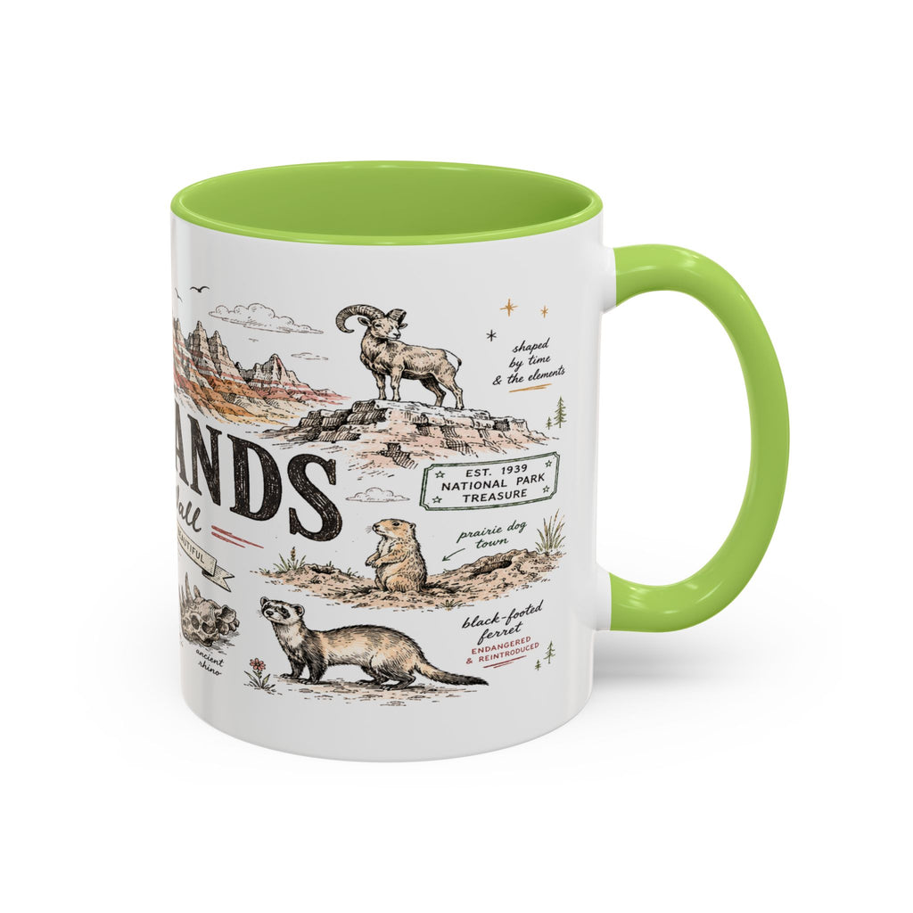 Badlands National Park Coffee Mug | South Dakota Prairie Fossil Hiking Gift | Accent Color Ceramic 11oz 15oz